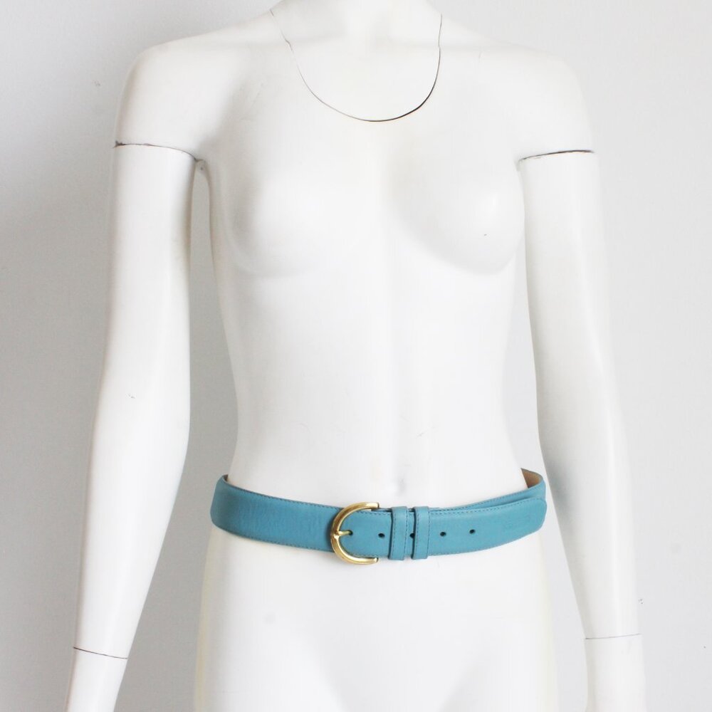 Coach Nubuck Leather Belt Light Blue Wide Belt Size 2XL Vintage Retro 90s - Picture 3 of 9